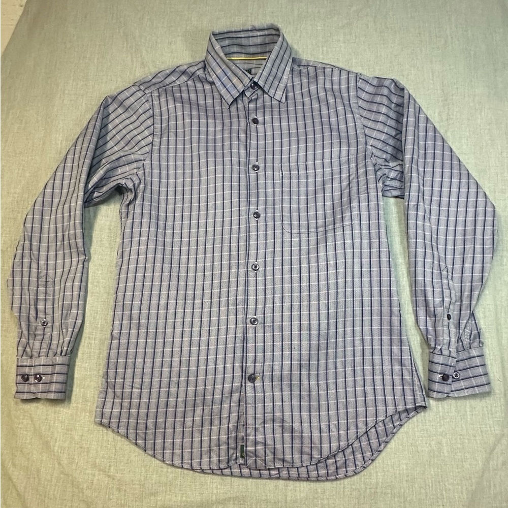 Robert Talbott lavender and blue Luxury Sport Plaid Shirt. Sz S 100% cotton